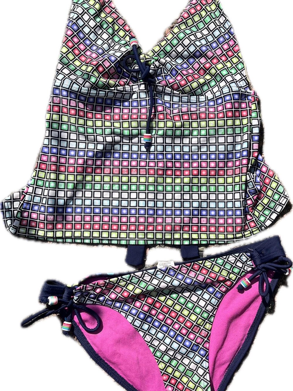 OP Ocean Pacific 2000s Multicolor Maximalist Tile - Print Tankini W/ Open Back
